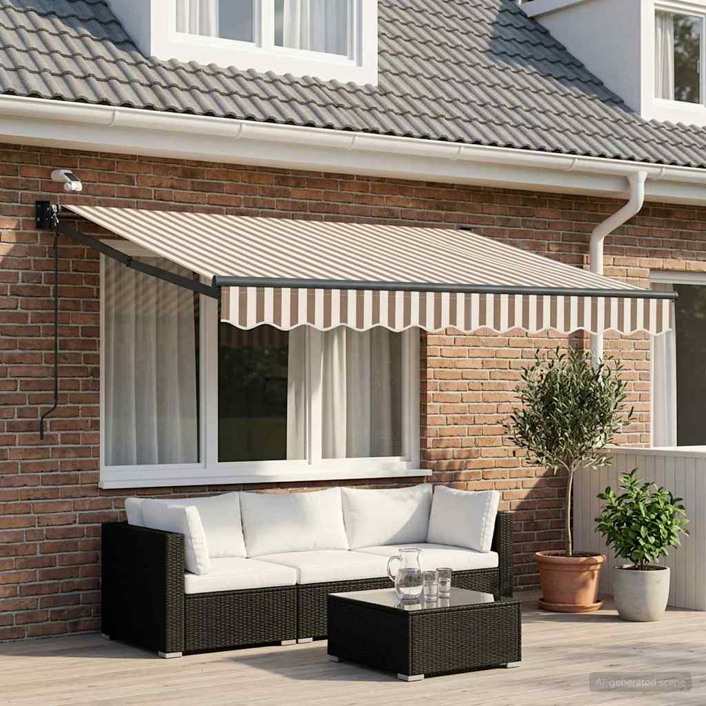 Elektrisch Uittrekbaar Zonnescherm Lichtgrijs en wit. is nu te koop bij PeponiXL, paradijselijk wonen!