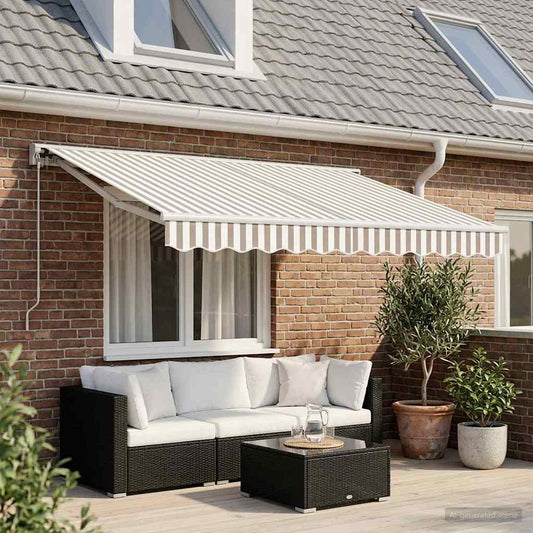 Handmatig uitschuifbare luifel Lichtgrijs en wit. 3 x 2,5 m is nu te koop bij PeponiXL, paradijselijk wonen!