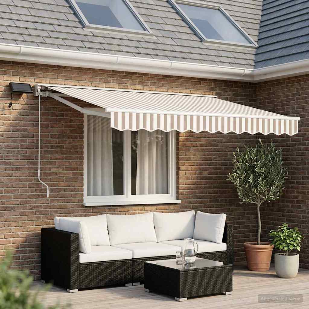 Handmatige Luifelhouder met LED's Lichtgrijs en wit. 3 x 2,5 m is nu te koop bij PeponiXL, paradijselijk wonen!