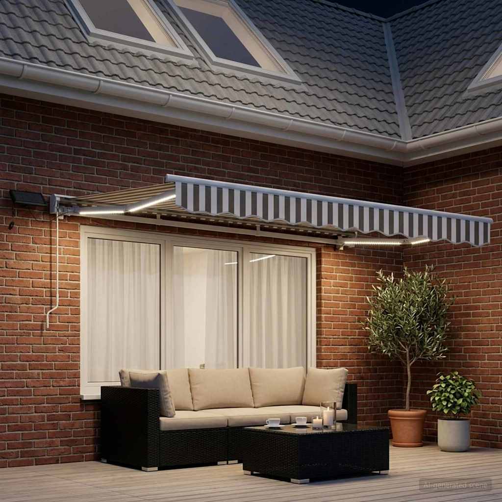Handmatige Luifelhouder met LED's Lichtgrijs en wit. 3 x 2,5 m is nu te koop bij PeponiXL, paradijselijk wonen!