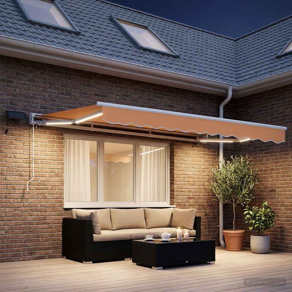 Handmatige Luifelhouder met LED's Zand 3 x 2,5 m is nu te koop bij PeponiXL, paradijselijk wonen!