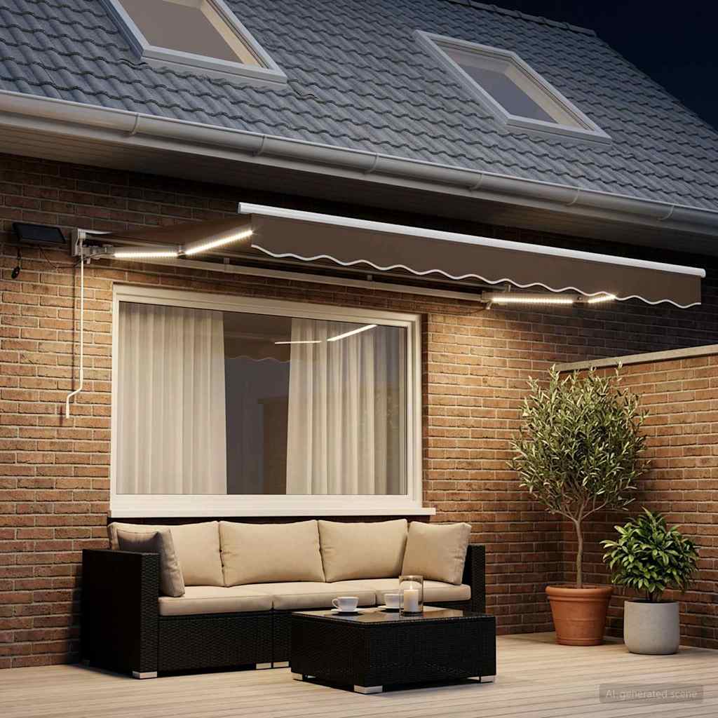 Handmatige Luifelhouder met LED's Taupe 3,5 x 2 m is nu te koop bij PeponiXL, paradijselijk wonen!
