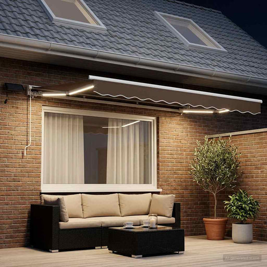 Handmatige Luifelhouder met LED's Taupe 2,5 x 2 m is nu te koop bij PeponiXL, paradijselijk wonen!