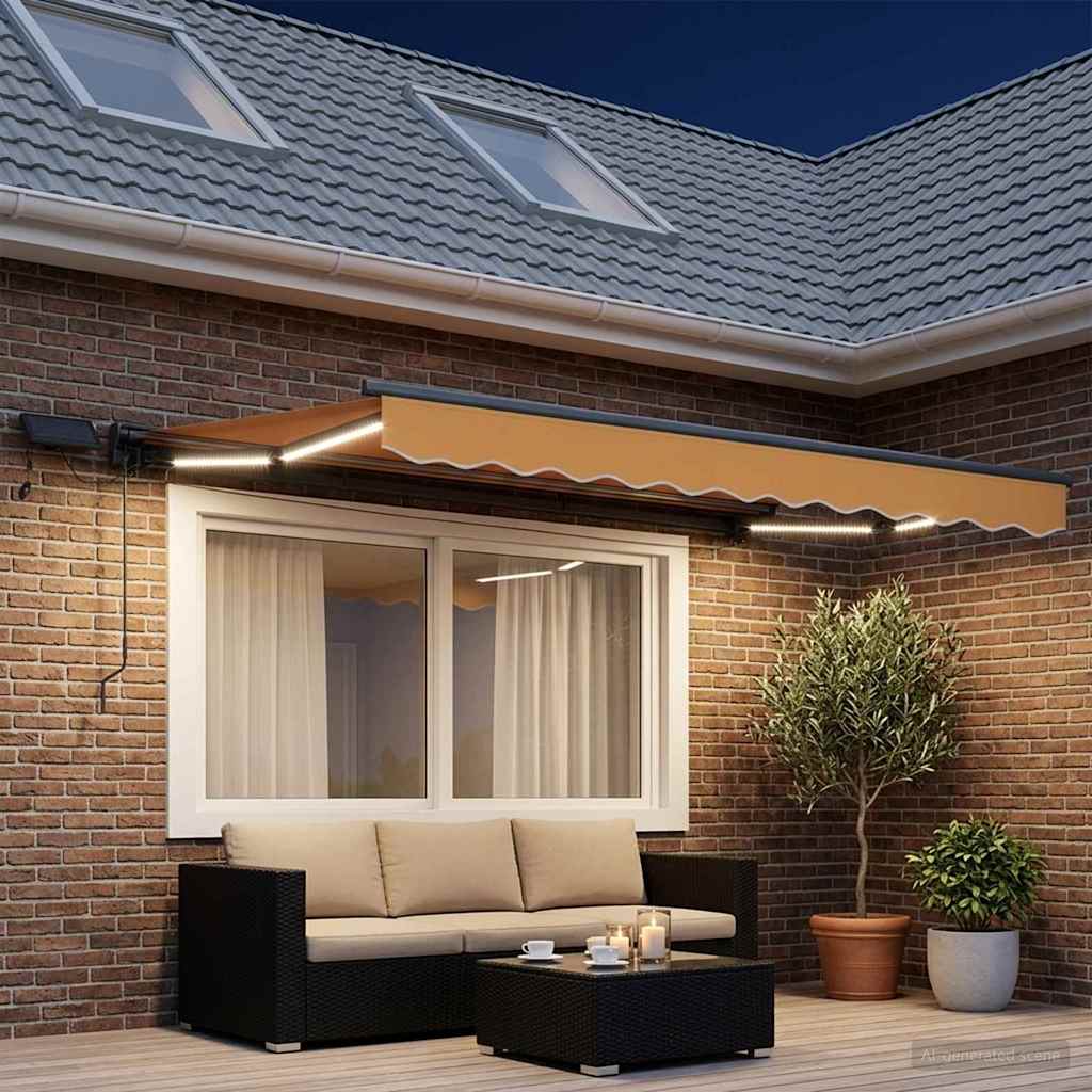 Handmatige Luifelhouder met LED's Zand 3,5 x 2,5 m is nu te koop bij PeponiXL, paradijselijk wonen!