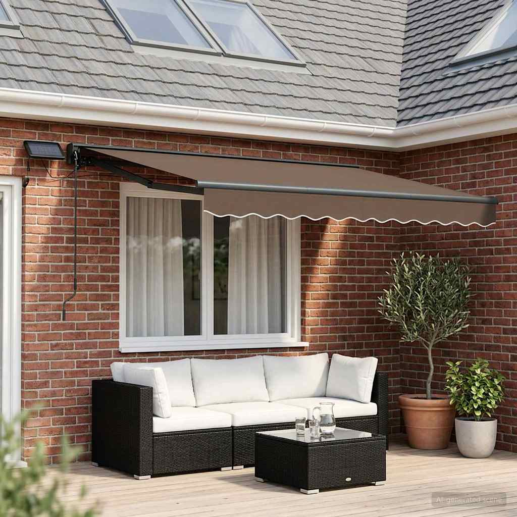 Handmatige Luifelhouder met LED's Taupe 3,5 x 2 m is nu te koop bij PeponiXL, paradijselijk wonen!