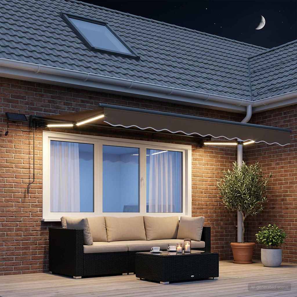 Handmatige Luifelhouder met LED's Taupe 3,5 x 2,5 m is nu te koop bij PeponiXL, paradijselijk wonen!