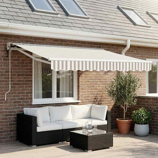 Elektrisch Uittrekbaar Zonnescherm Lichtgrijs en wit. 3 x 2,5 m is nu te koop bij PeponiXL, paradijselijk wonen!