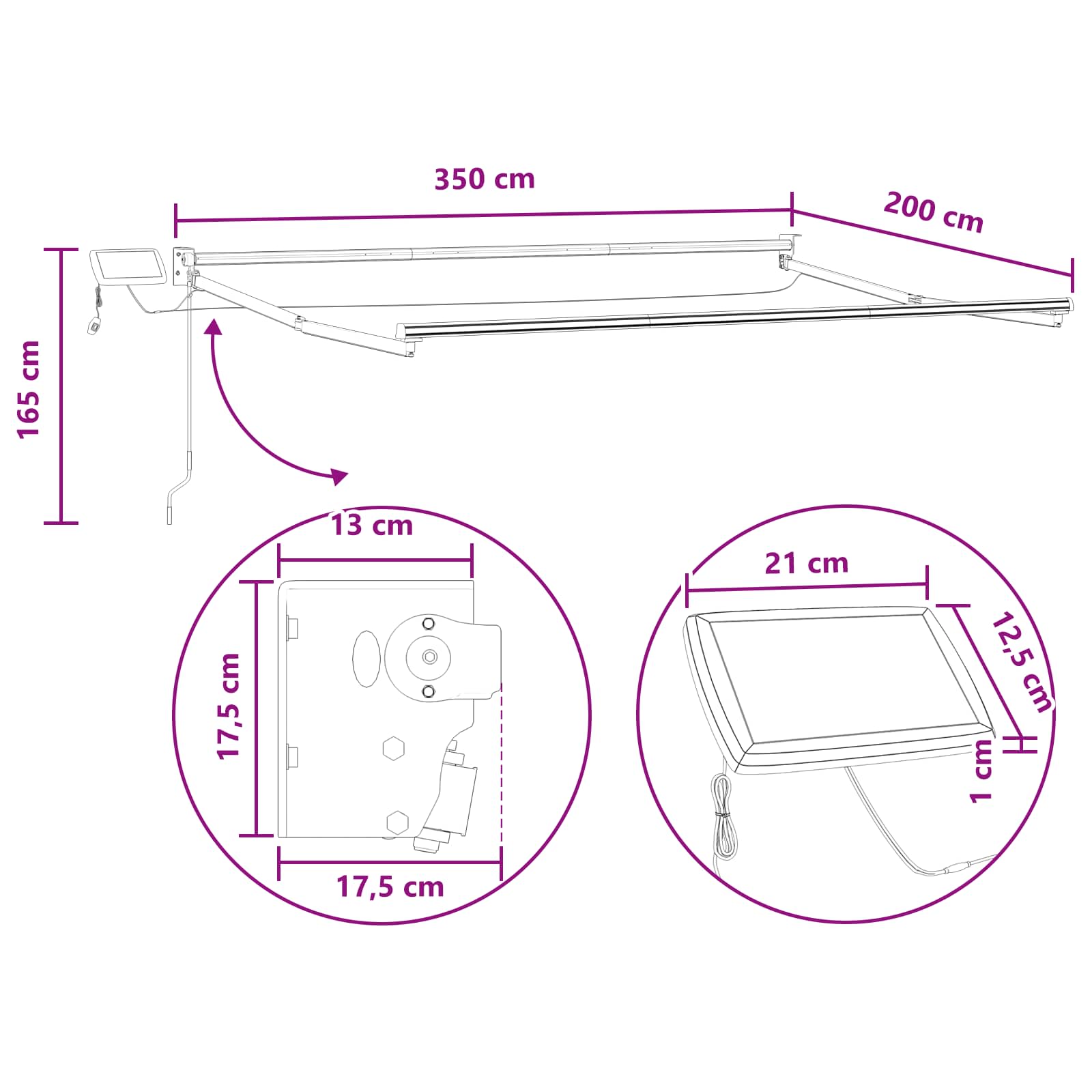 Handbediende luifel met LED's Taupe 100% Polyester en Aluminium is nu te koop bij PeponiXL, paradijselijk wonen!