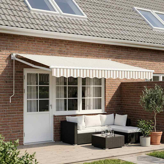 Uitschuifbare luifel Lichtgrijs en wit. 4,5 × 3 m is nu te koop bij PeponiXL, paradijselijk wonen!
