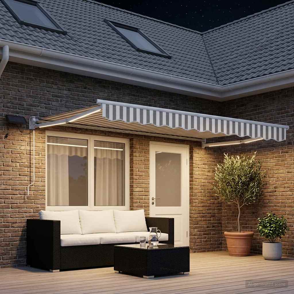 Handbediende luifel met LED's Lichtgrijs en wit. is nu te koop bij PeponiXL, paradijselijk wonen!