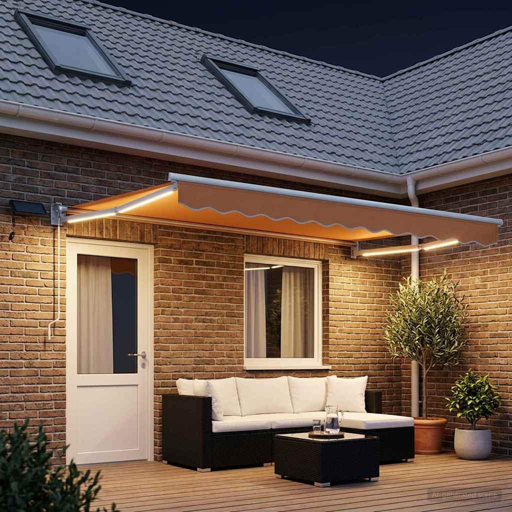 Handbediende luifel met LED's Zand 100% Polyester en Aluminium is nu te koop bij PeponiXL, paradijselijk wonen!