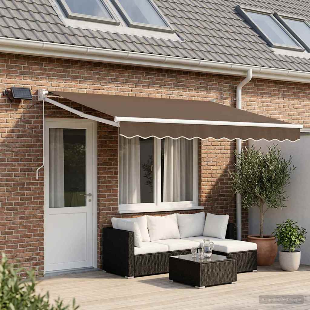 Handbediende luifel met LED's Taupe 100% Polyester en Aluminium is nu te koop bij PeponiXL, paradijselijk wonen!