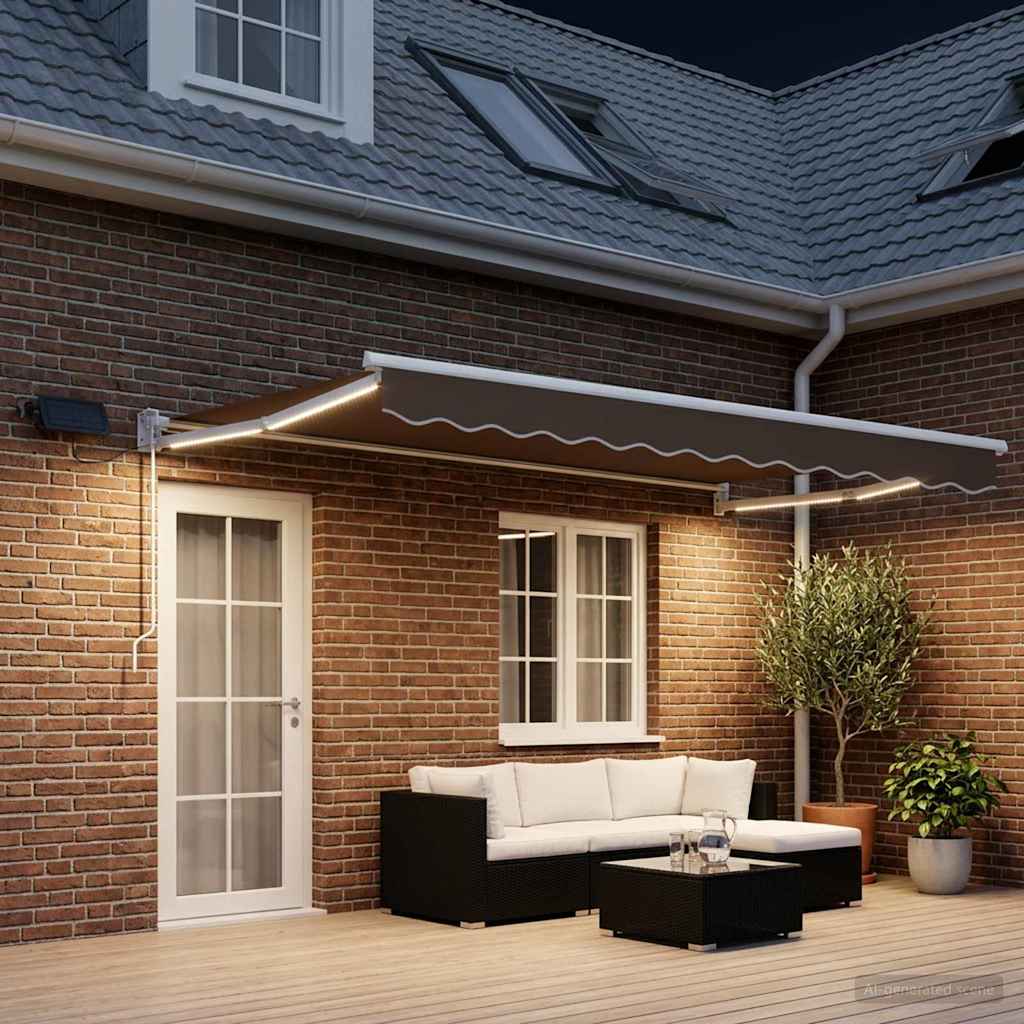 Handbediende luifel met LED's Taupe 100% Polyester en Aluminium is nu te koop bij PeponiXL, paradijselijk wonen!