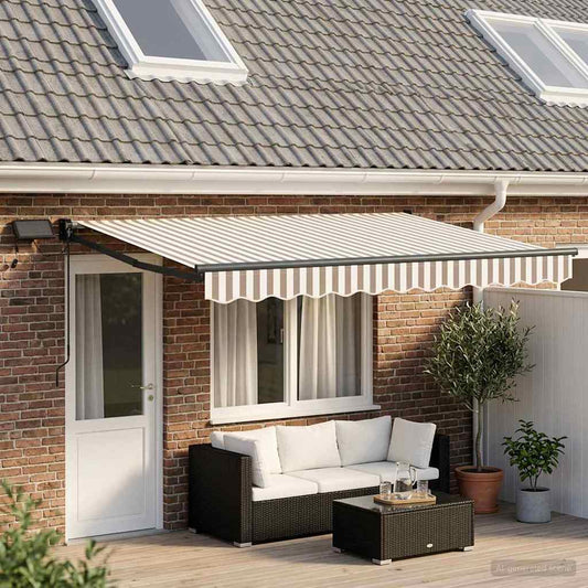 Handbediende luifel met LED's Lichtgrijs en wit. is nu te koop bij PeponiXL, paradijselijk wonen!