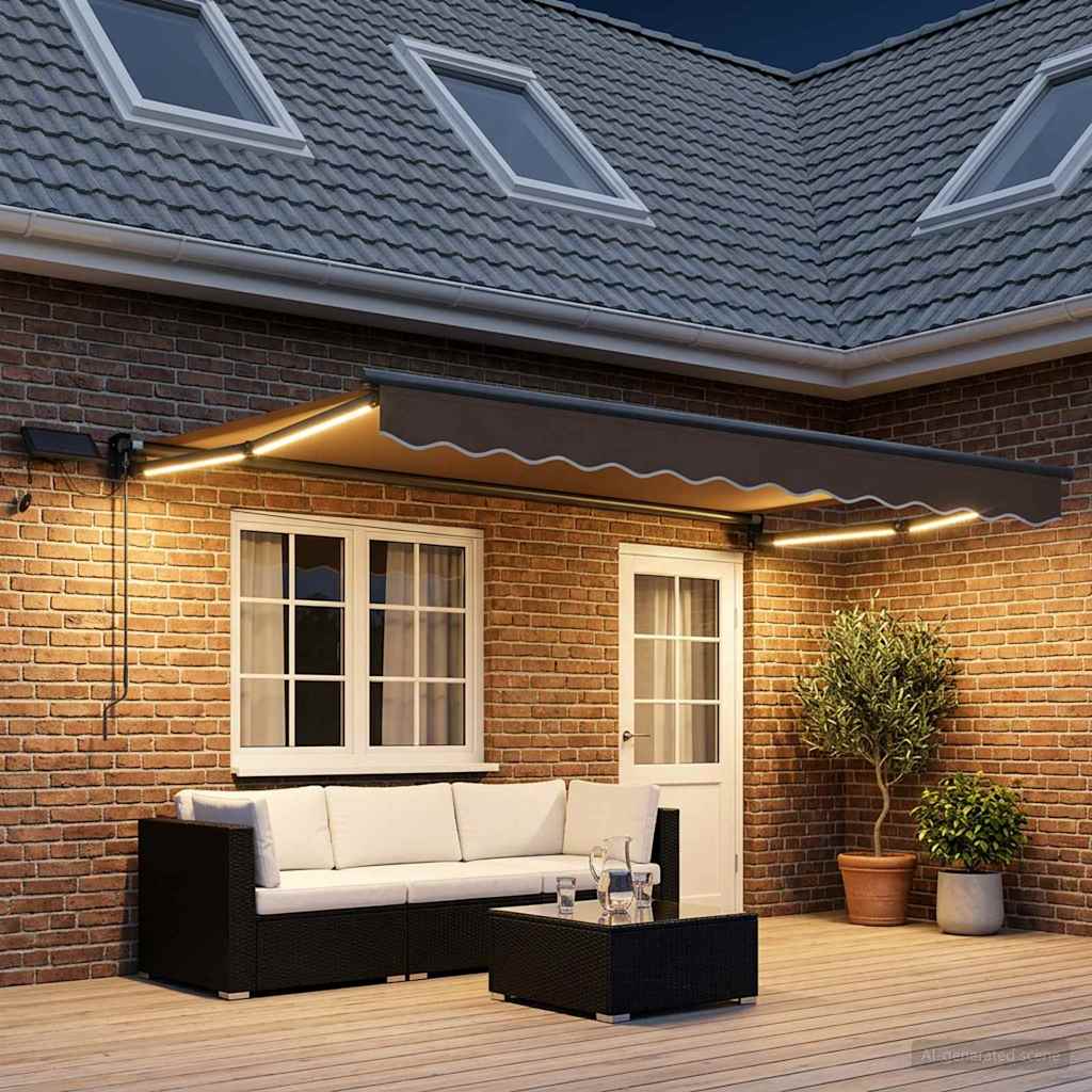 Handbediende luifel met LED's Taupe 100% Polyester en Aluminium is nu te koop bij PeponiXL, paradijselijk wonen!