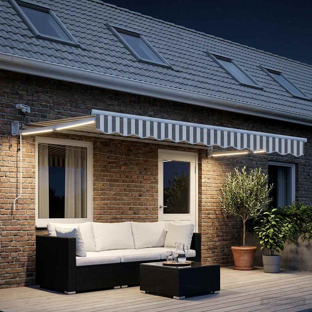 Elektrisch Uittrekbaar Zonnescherm Lichtgrijs en wit. is nu te koop bij PeponiXL, paradijselijk wonen!