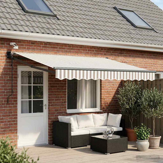 Elektrisch Uittrekbaar Zonnescherm Lichtgrijs en wit. is nu te koop bij PeponiXL, paradijselijk wonen!