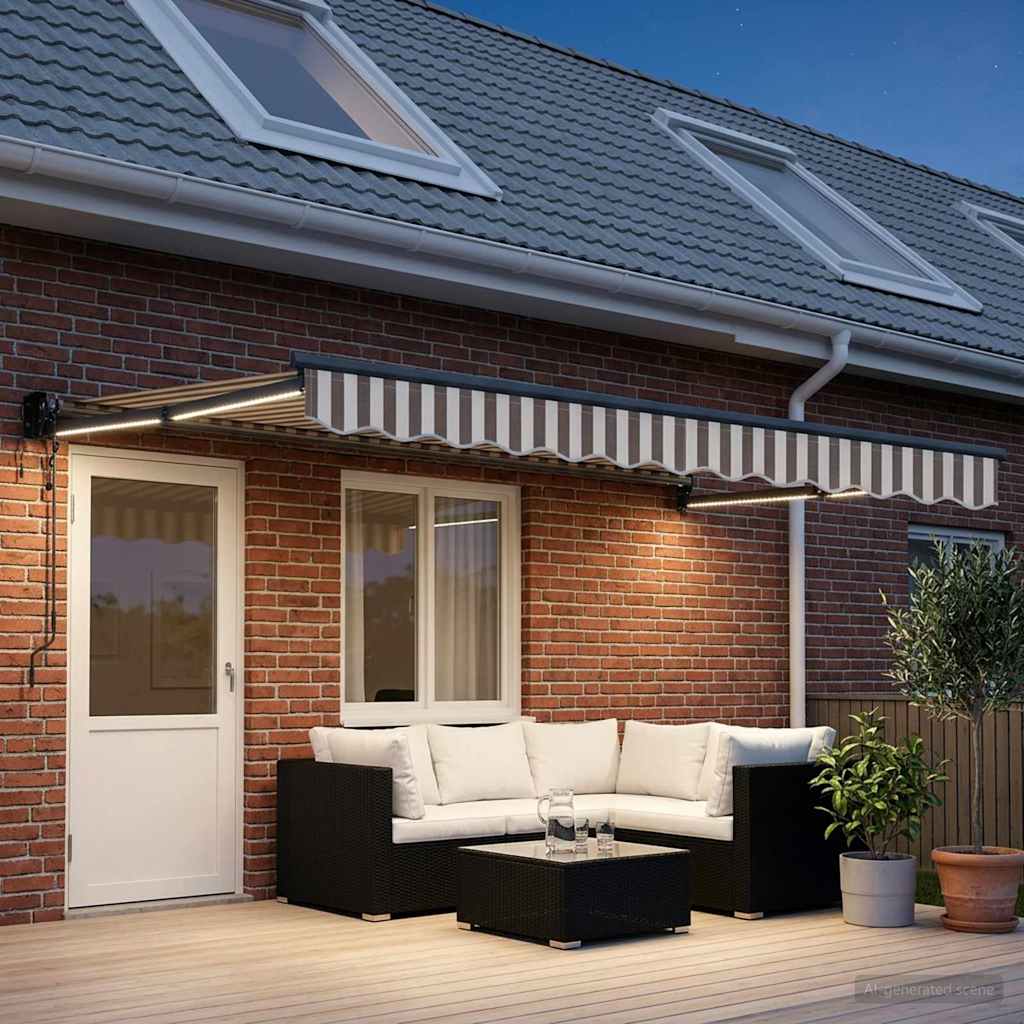 Elektrisch Uittrekbaar Zonnescherm Lichtgrijs en wit. is nu te koop bij PeponiXL, paradijselijk wonen!