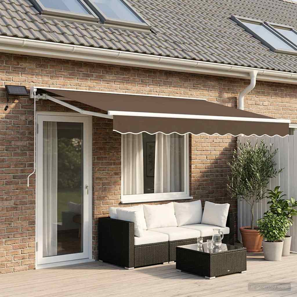 Handmatige Luifelhouder met LED's Taupe 4 × 3 m is nu te koop bij PeponiXL, paradijselijk wonen!
