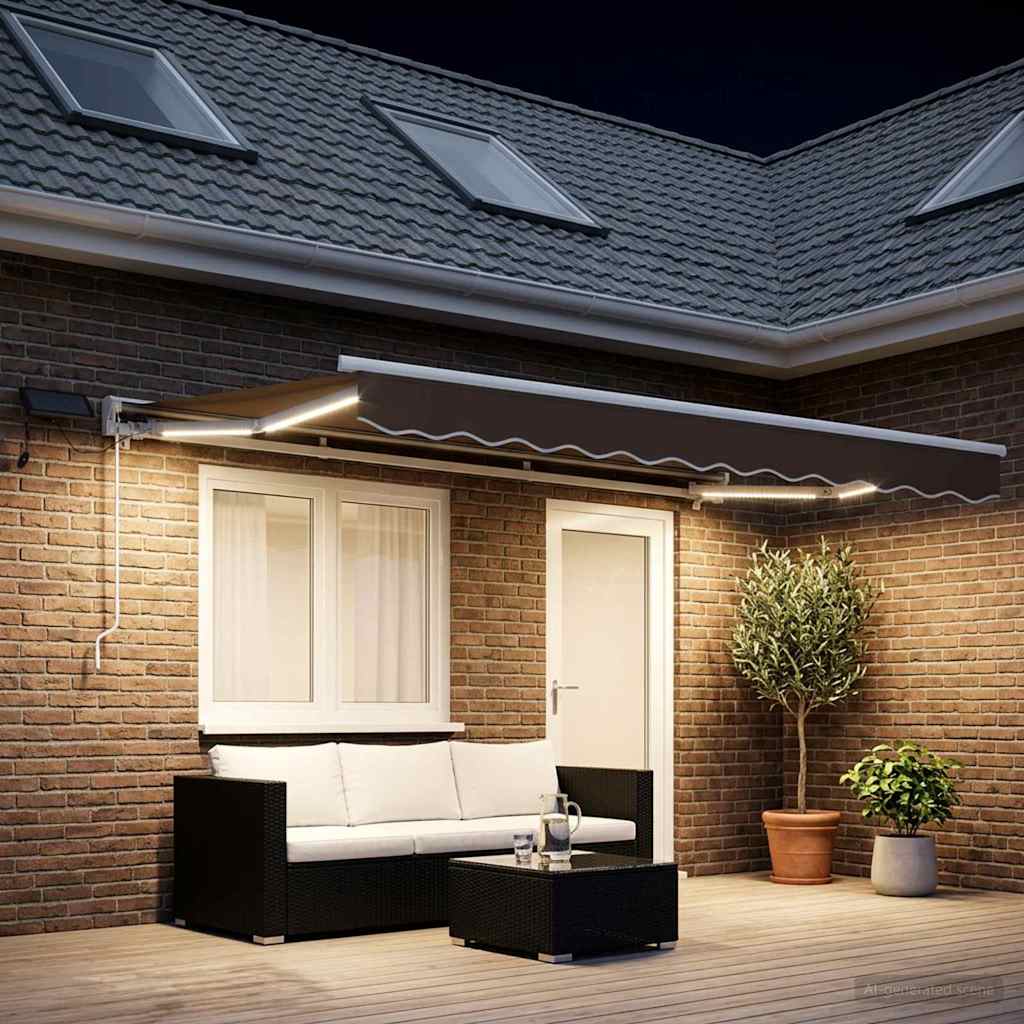 Handmatige Luifelhouder met LED's Taupe 4 × 3 m is nu te koop bij PeponiXL, paradijselijk wonen!