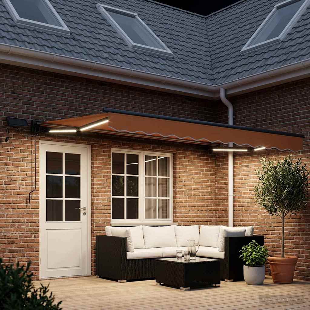Handmatige Luifelhouder met LED's Zand 4 x 2 m is nu te koop bij PeponiXL, paradijselijk wonen!
