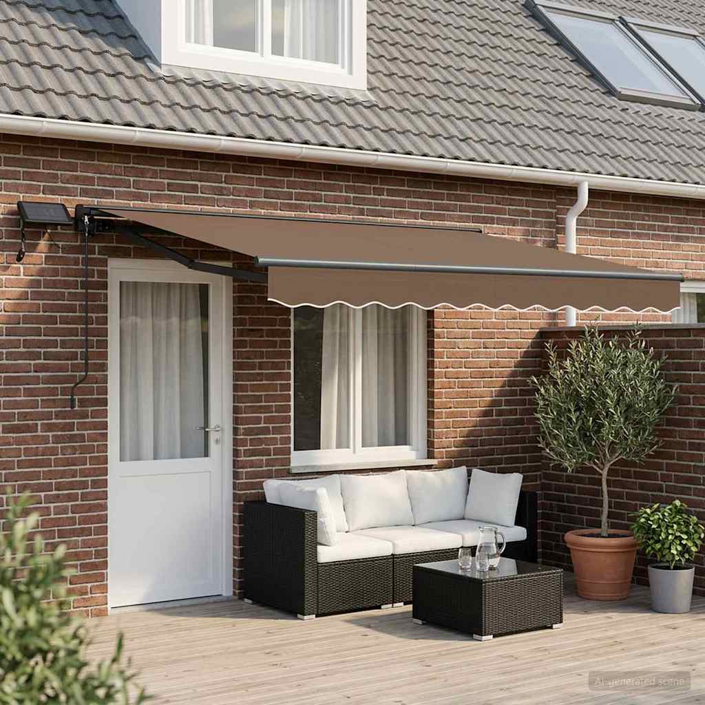 Handmatige Luifelhouder met LED's Taupe 4 × 3 m is nu te koop bij PeponiXL, paradijselijk wonen!