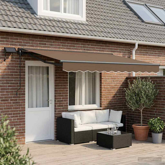 Handmatige Luifelhouder met LED's Taupe 5 × 3,5 m is nu te koop bij PeponiXL, paradijselijk wonen!