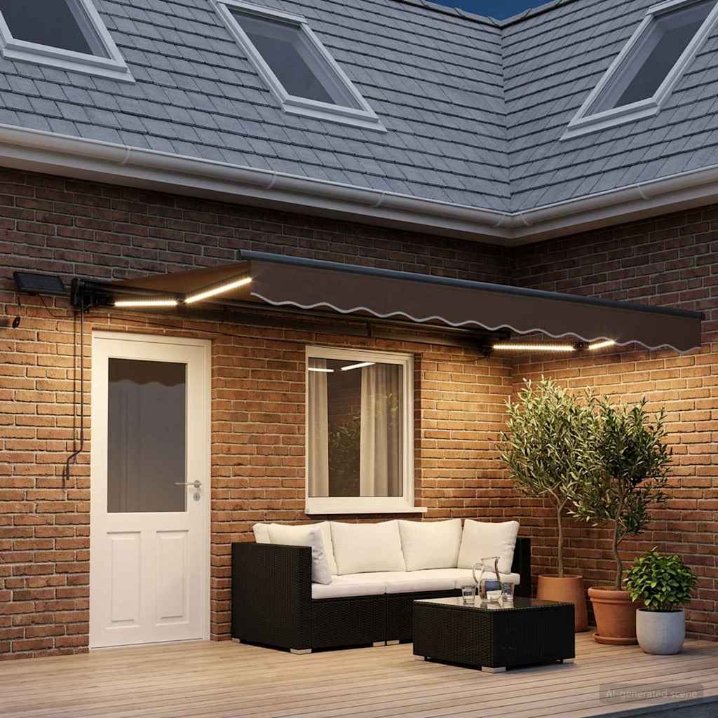Handmatige Luifelhouder met LED's Taupe 5 × 3,5 m is nu te koop bij PeponiXL, paradijselijk wonen!