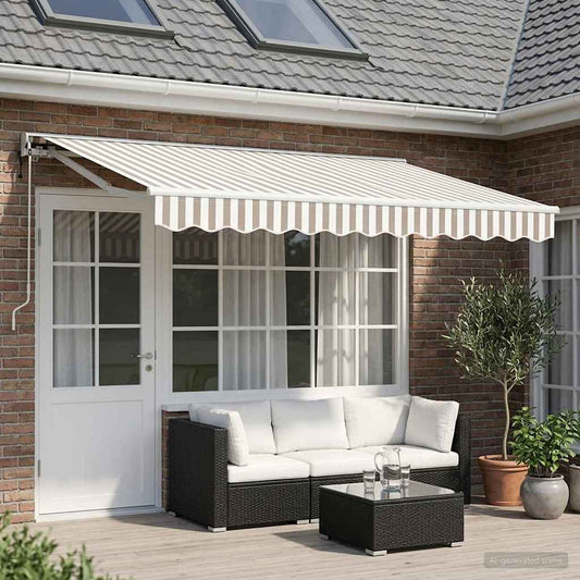 Elektrisch Uittrekbaar Zonnescherm Lichtgrijs en wit. is nu te koop bij PeponiXL, paradijselijk wonen!