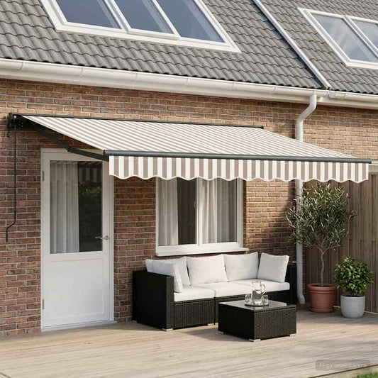 Elektrisch Uittrekbaar Zonnescherm Lichtgrijs en wit. 5 × 3,5 m is nu te koop bij PeponiXL, paradijselijk wonen!