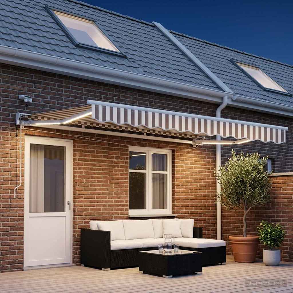 Elektrisch Uittrekbaar Zonnescherm Lichtgrijs en wit. 5 x 3 m is nu te koop bij PeponiXL, paradijselijk wonen!