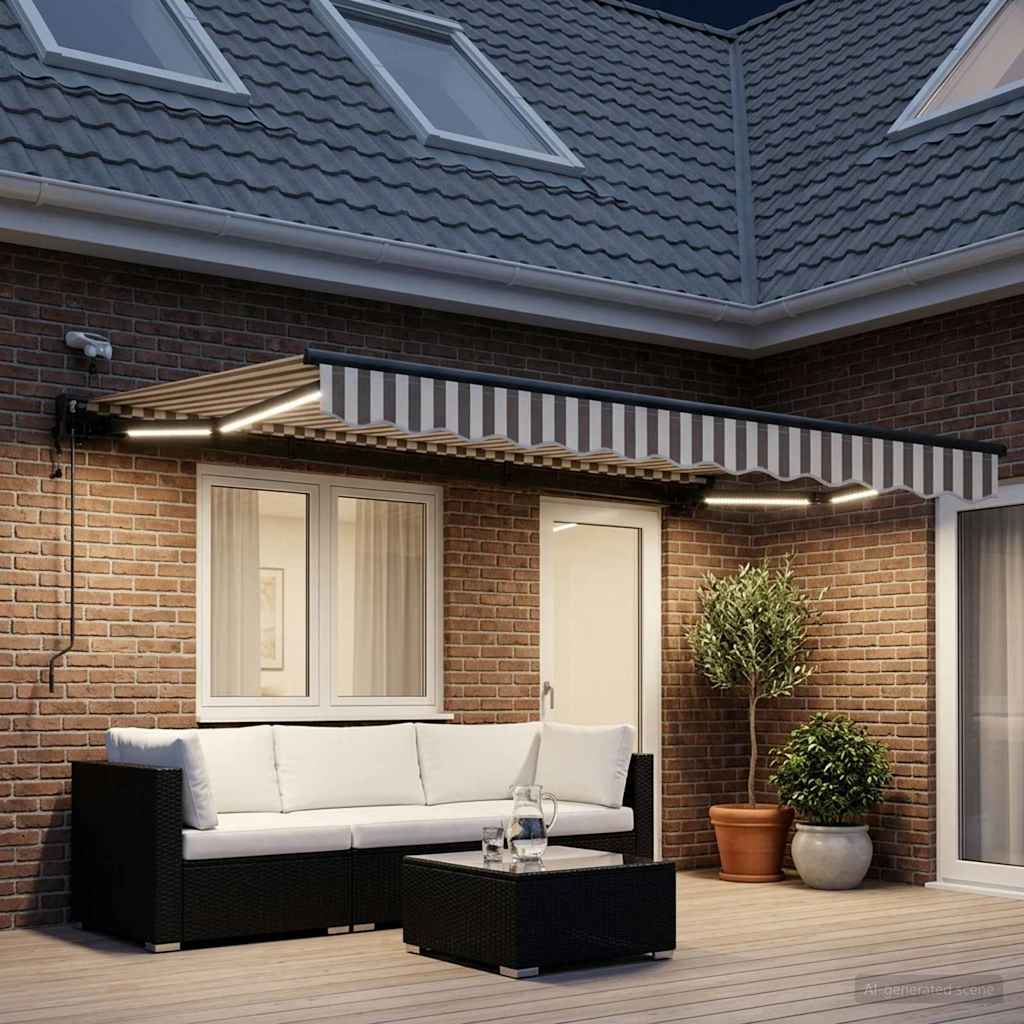 Elektrisch Uittrekbaar Zonnescherm Lichtgrijs en wit. 5 × 3,5 m is nu te koop bij PeponiXL, paradijselijk wonen!