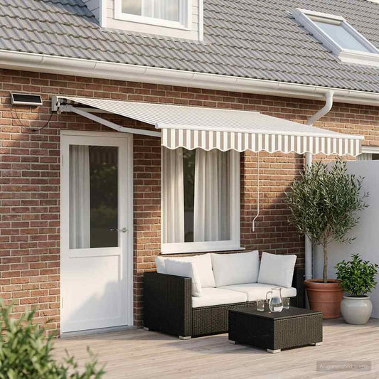 Elektrisch Uittrekbaar Zonnescherm Lichtgrijs en wit. 4 × 3 m is nu te koop bij PeponiXL, paradijselijk wonen!