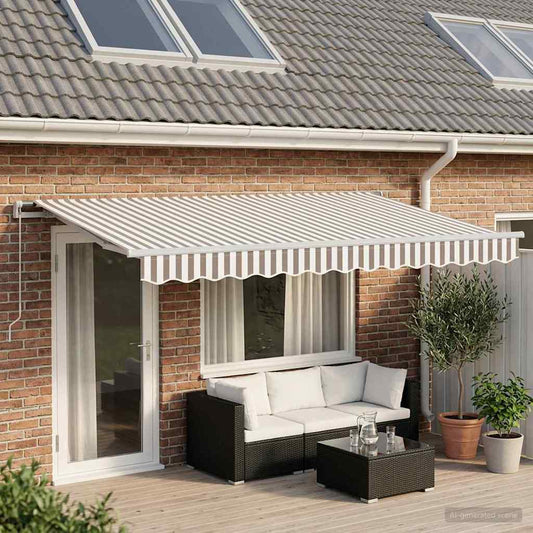 Uitschuifbare luifel Lichtgrijs en wit. 4,5 × 3 m is nu te koop bij PeponiXL, paradijselijk wonen!