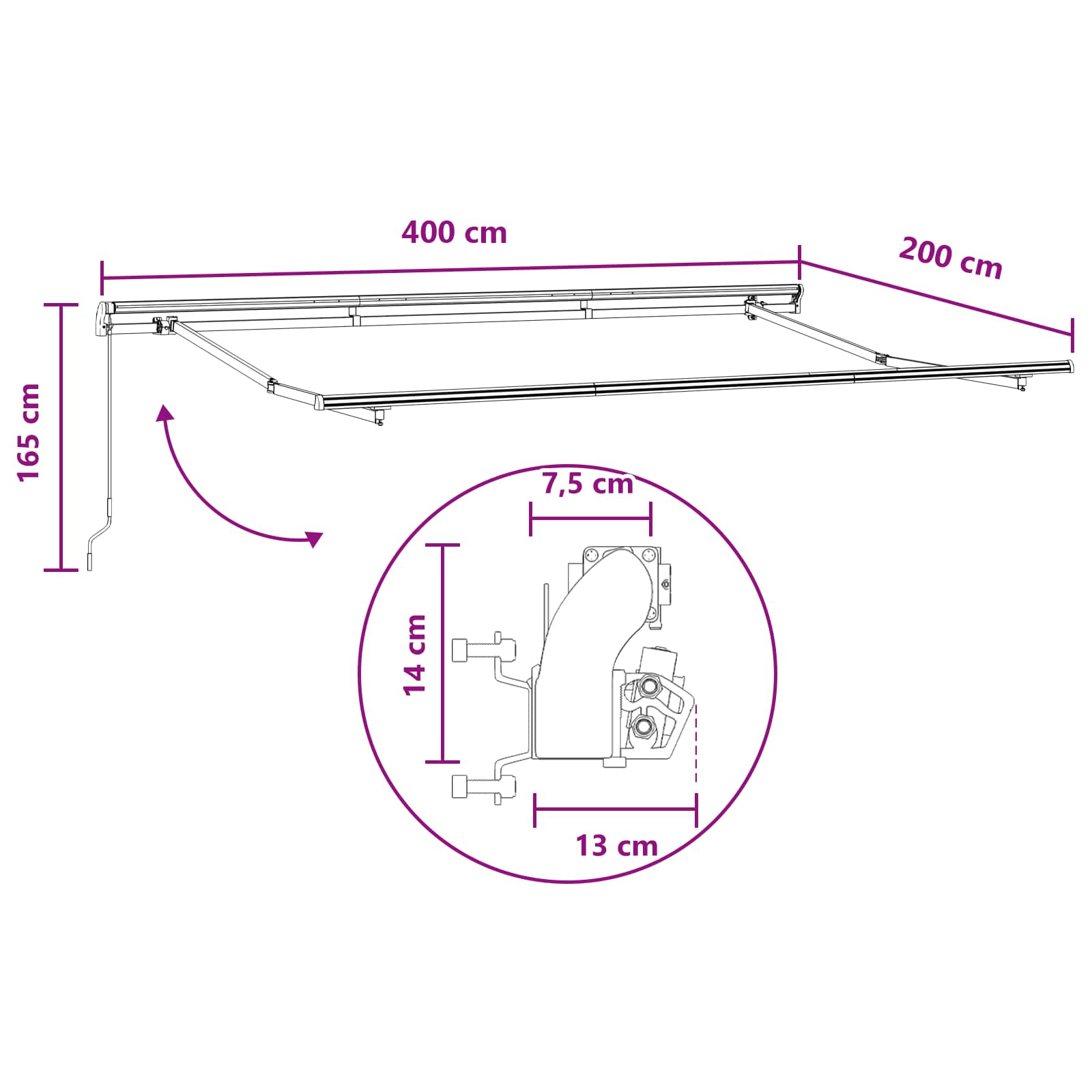 Inklapbaar Zonnescherm Lichtgrijs en wit. 4 x 2 m Stof is nu te koop bij PeponiXL, paradijselijk wonen!