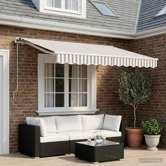 Uitschuifbare luifel Lichtgrijs en wit. 300 x 250 cm Polyester is nu te koop bij PeponiXL, paradijselijk wonen!