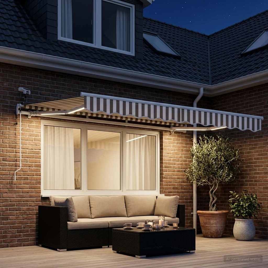 Uitschuifbare luifel Lichtgrijs en wit. 300 x 250 cm Polyester