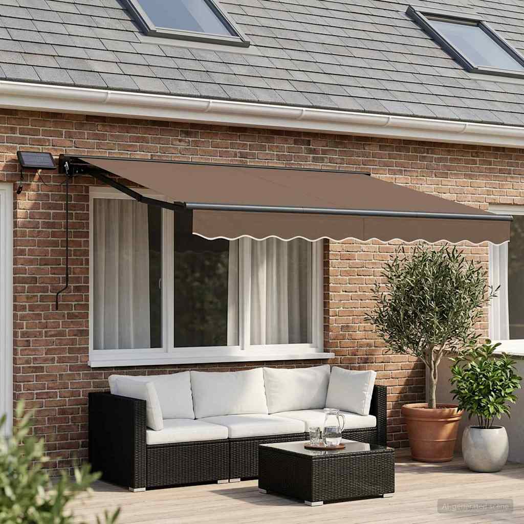 Handmatige Luifelhouder met LED's Taupe 3 x 2,5 m is nu te koop bij PeponiXL, paradijselijk wonen!