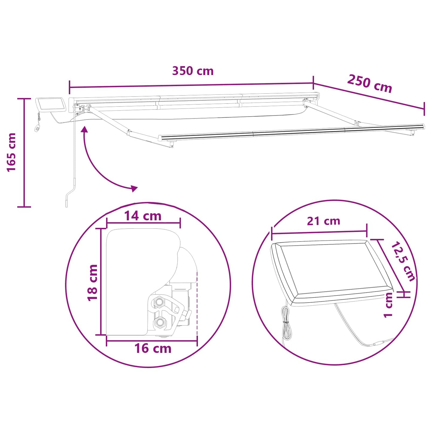 Handmatige Luifelhouder met LED's Zand 3,5 x 2,5 m