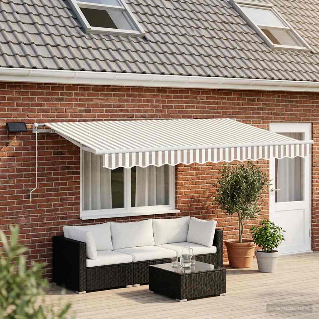 Uitschuifbare luifel Lichtgrijs en wit. 500 × 300 cm is nu te koop bij PeponiXL, paradijselijk wonen!