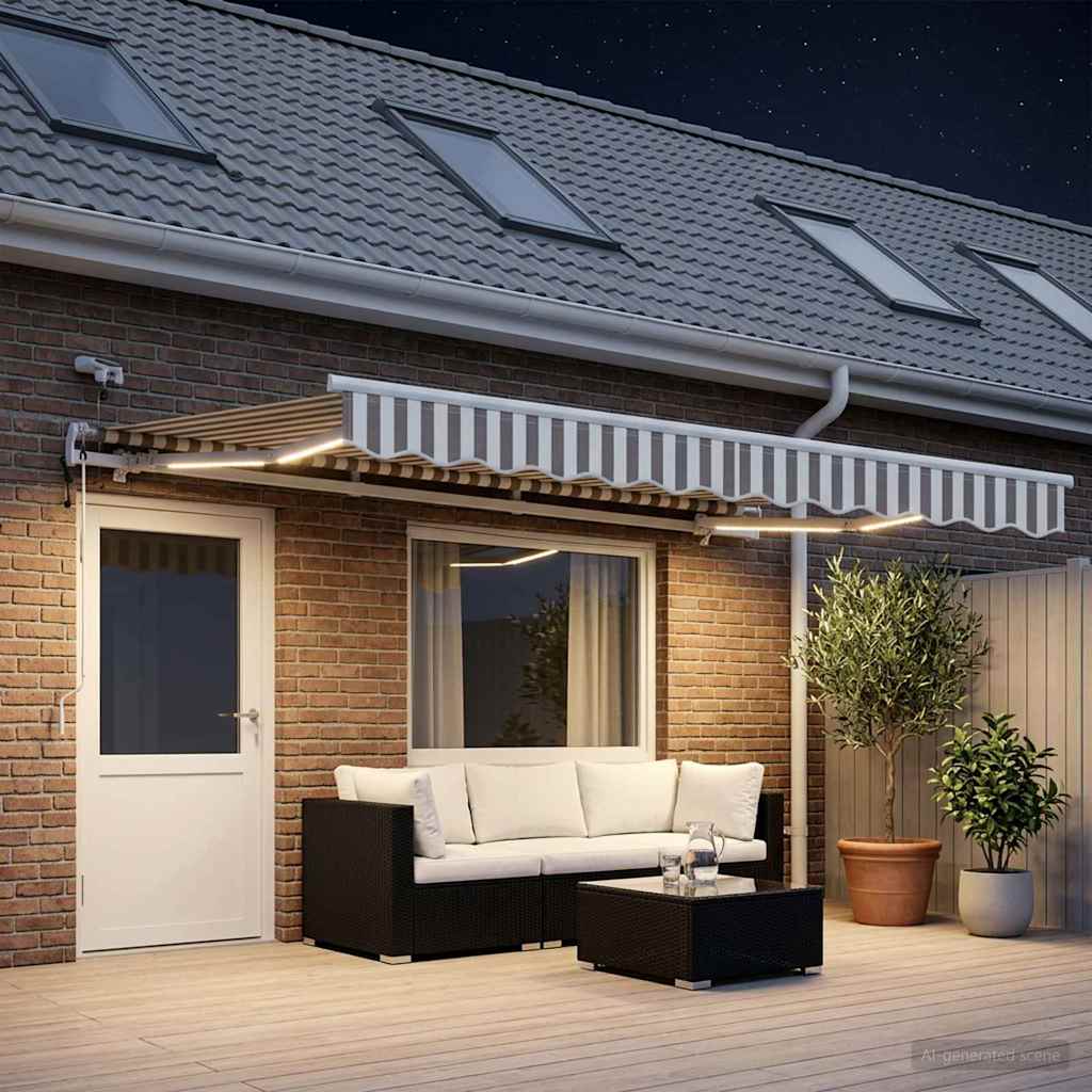 Uitschuifbare luifel Lichtgrijs en wit. 600 × 350 cm Polyester is nu te koop bij PeponiXL, paradijselijk wonen!