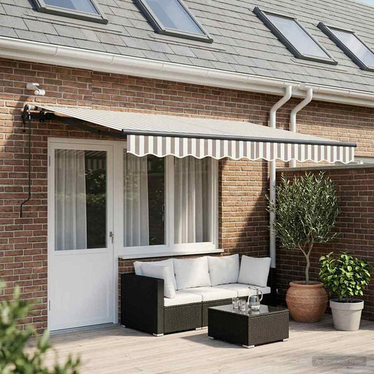 Uitschuifbare luifel Lichtgrijs en wit. 600 × 350 cm Polyester is nu te koop bij PeponiXL, paradijselijk wonen!