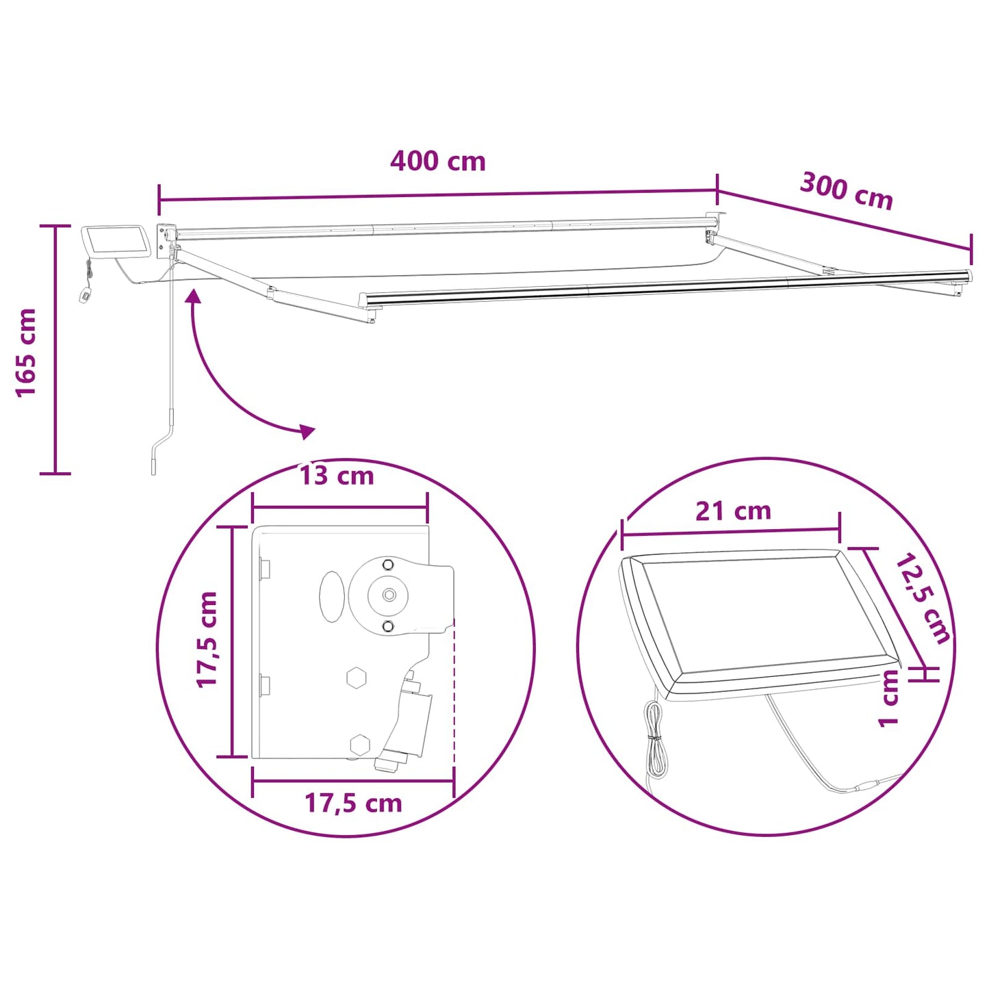 Handbediende luifel met LED's Lichtgrijs en wit. is nu te koop bij PeponiXL, paradijselijk wonen!