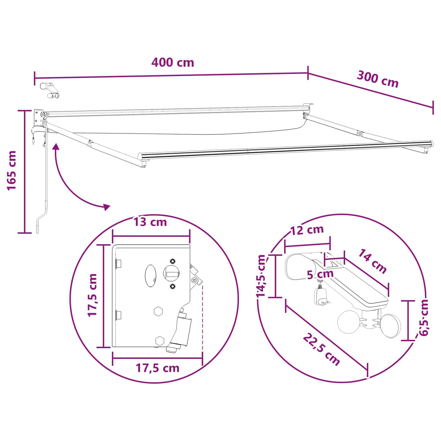 Elektrisch Uittrekbaar Zonnescherm Lichtgrijs en wit. is nu te koop bij PeponiXL, paradijselijk wonen!