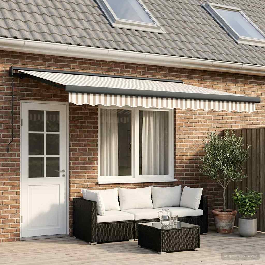 Uitschuifbare luifel Lichtgrijs en wit. 500 × 300 cm is nu te koop bij PeponiXL, paradijselijk wonen!