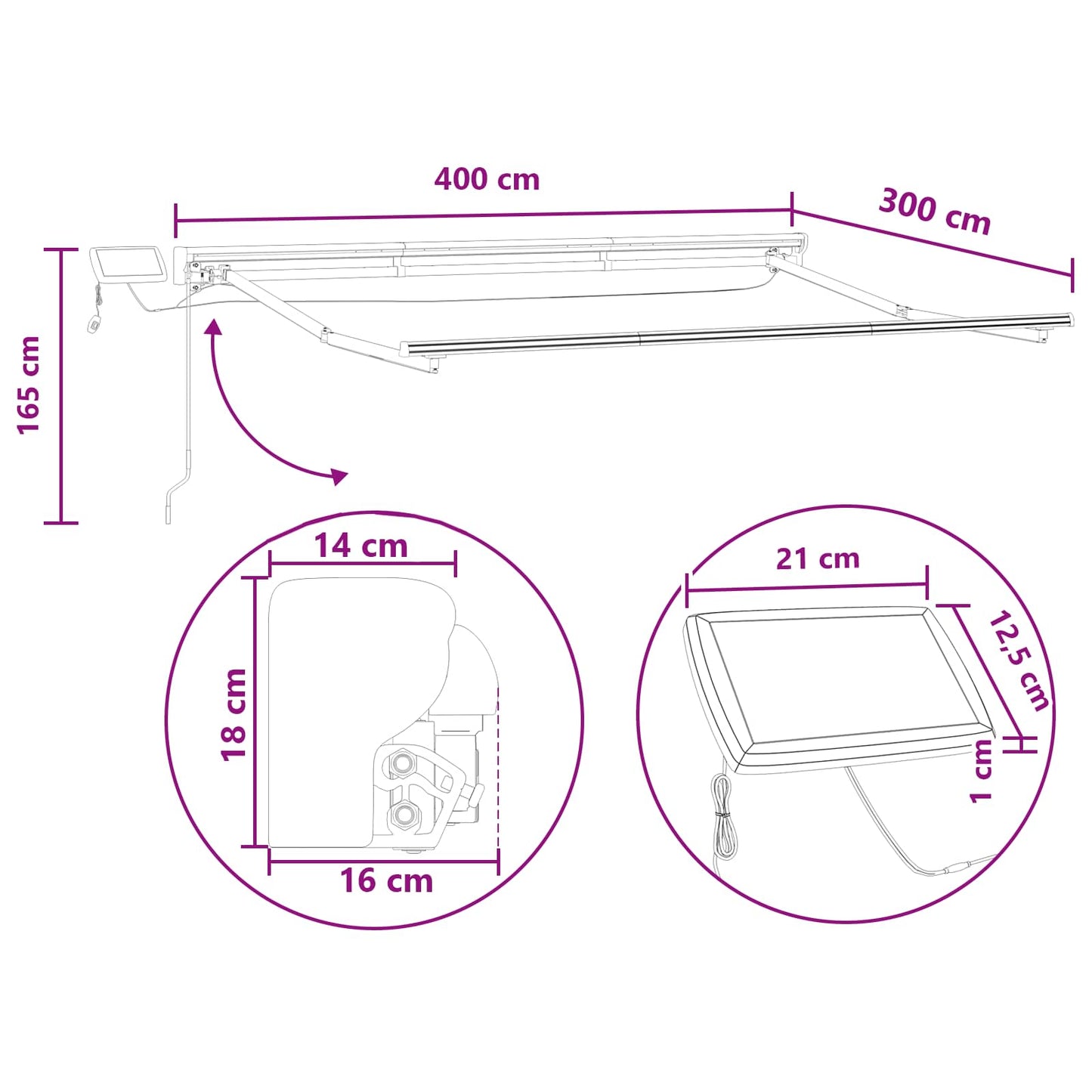 Handmatige Luifelhouder met LED's Taupe 4 × 3 m is nu te koop bij PeponiXL, paradijselijk wonen!