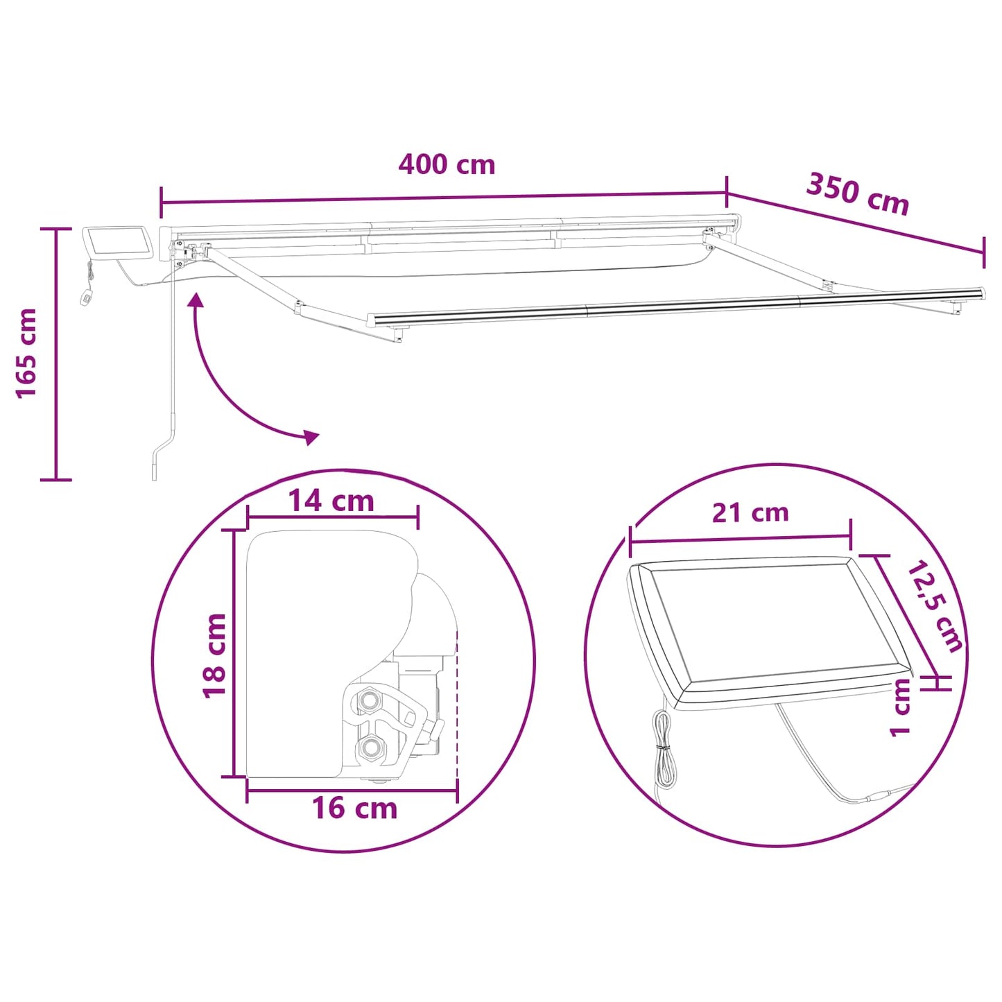 Handmatige Luifelhouder met LED's Zand 4 × 3,5 m is nu te koop bij PeponiXL, paradijselijk wonen!