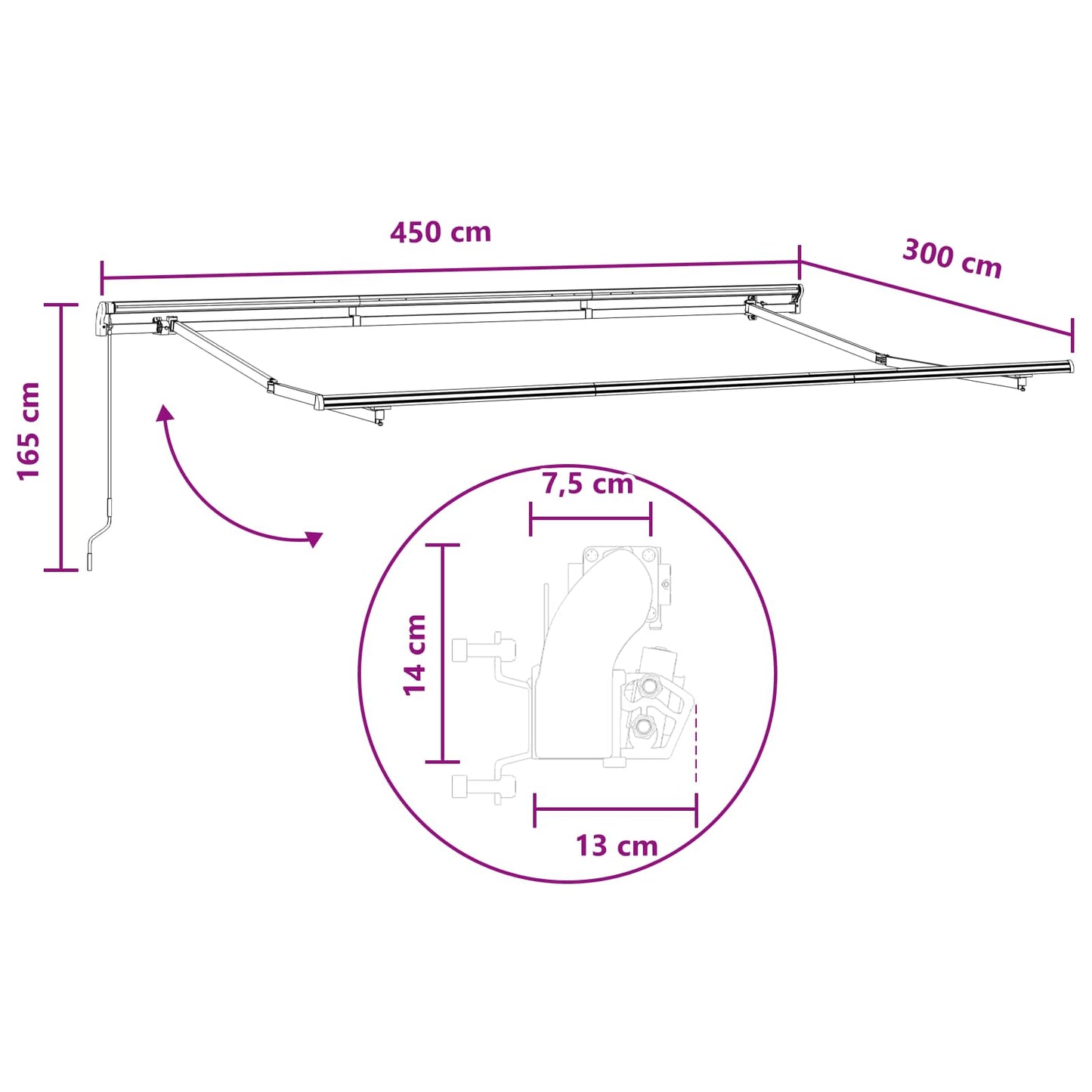 Inklapbaar Zonnescherm Lichtgrijs en wit. 450 × 300 cm