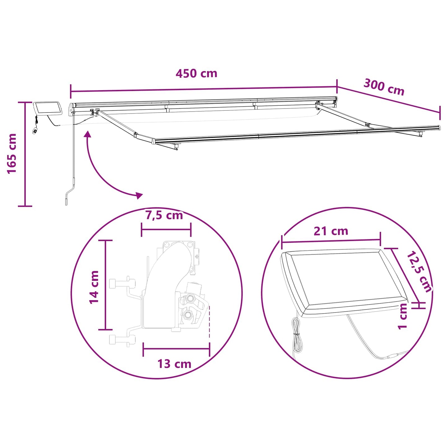 Inklapbaar Zonnescherm Lichtgrijs en wit. 450 × 300 cm Stof