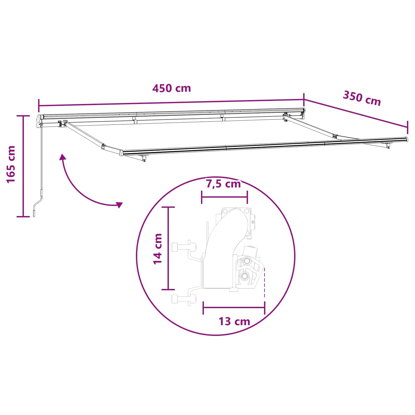 Uitschuifbare luifel Lichtgrijs en wit. 450 × 350 cm